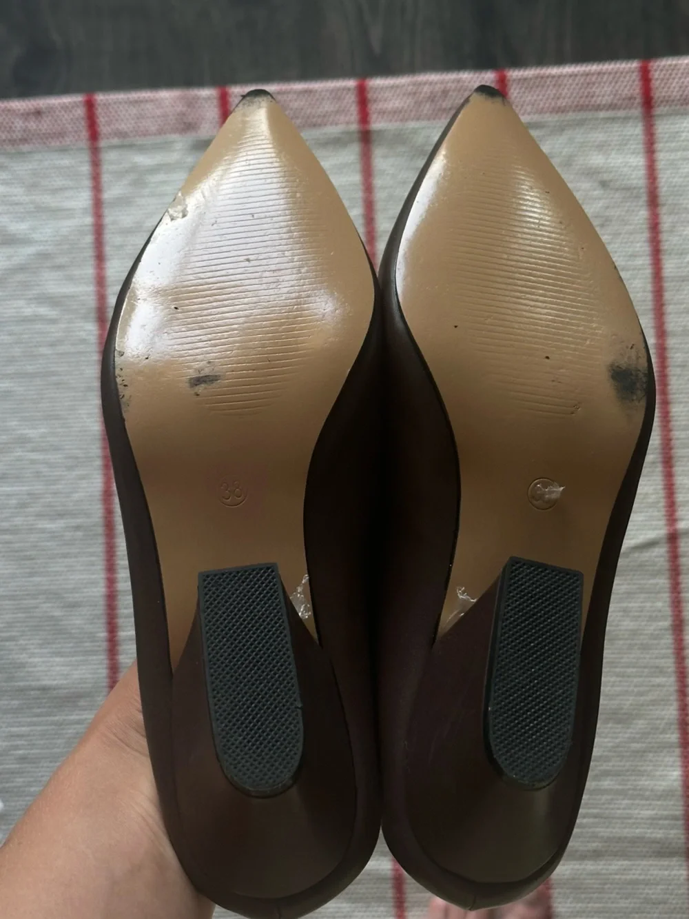 Women's Pointed Slip-On Flats in Dark Brown Leather-Look